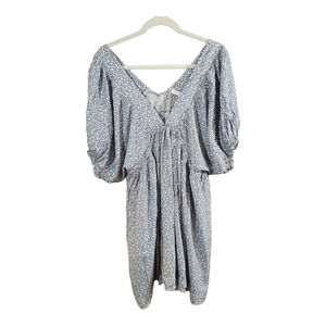 Millibon Ditsy Floral Bubble Sleeve Mini Babydoll Dress Bohemian Women's L